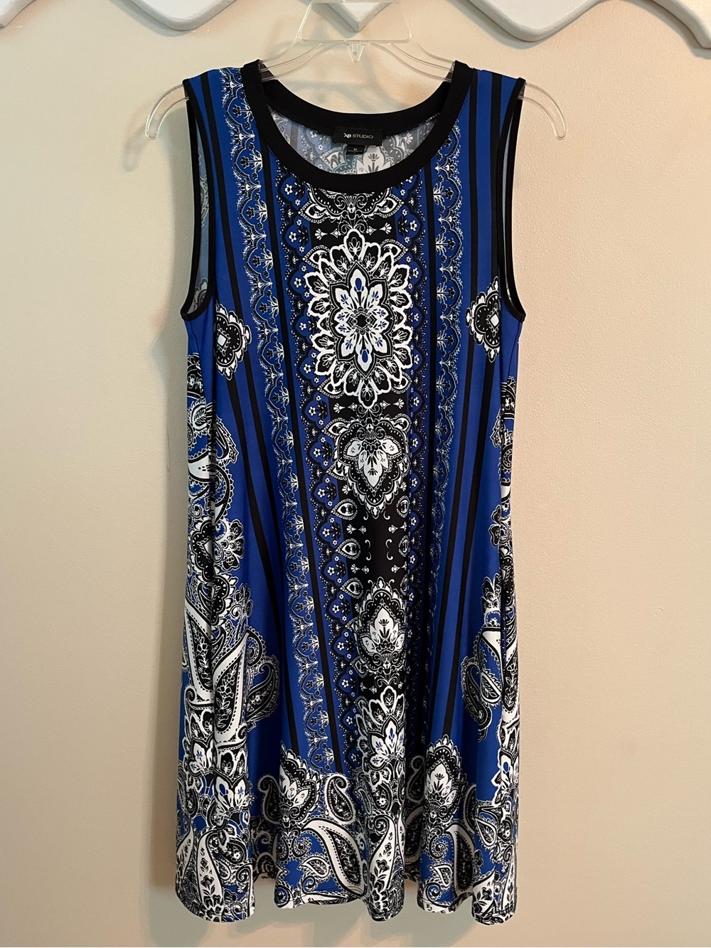 AB Studio Blue and Black Sleeveless Shift Dress Size M